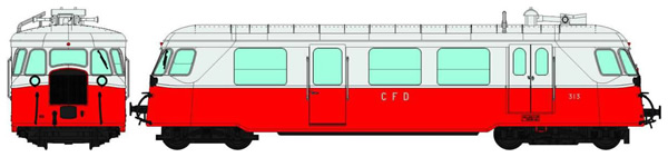 REE Modeles VM-001 - French Billard Railcar CFD N°313, 2 Lights, Red/Cream Era III - ANALOG